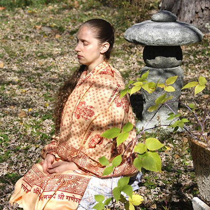 Prabhuji's Gifts Meditation Yoga Prayer Shawl with Ganesh, Peach Multi-Use Wrap - Unisex