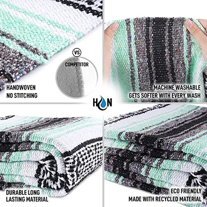 Hydration Nation Authentic Extra Large Mexican Blanket (70"x50") - Handwoven Yoga, Serape- Artisanal Falsa, Beach, Camping, Picnic, Outdoor (Aqua Green) - color: Aqua Green