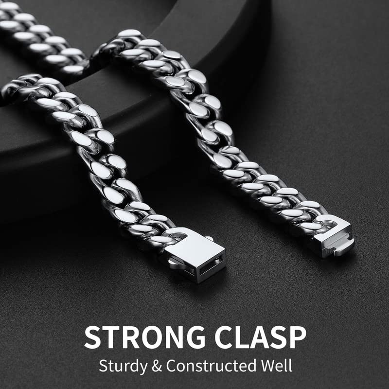 ChainsHouse Stainless Steel Mens Cuban Link Chain, Black/ 18K Gold Plated Miami Cuban Chain Necklace, 5mm/7mm/9mm/12mm/14mm Width, No Tarnish& Durable Hip Hop Mens Jewelry, 18"-30", Send Gift Box - color: a. 9mm width-steel, size: 22 inches