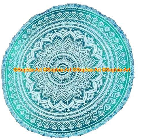 Sophia-Art Yoga Cotton Green Mat Tablecloth Tapestry Spread Circle Indian Mandala Gypsy Meditation Towel Hippie Rug Picnic Table Cover Beach Beach Round Blanket Mandala Round (Pattern005, 72 Inches) - size: 72" (Round)