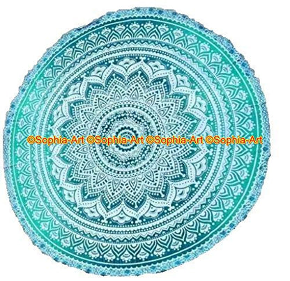 Sophia-Art Yoga Cotton Green Mat Tablecloth Tapestry Spread Circle Indian Mandala Gypsy Meditation Towel Hippie Rug Picnic Table Cover Beach Beach Round Blanket Mandala Round (Pattern005, 72 Inches) - size: 72" (Round)