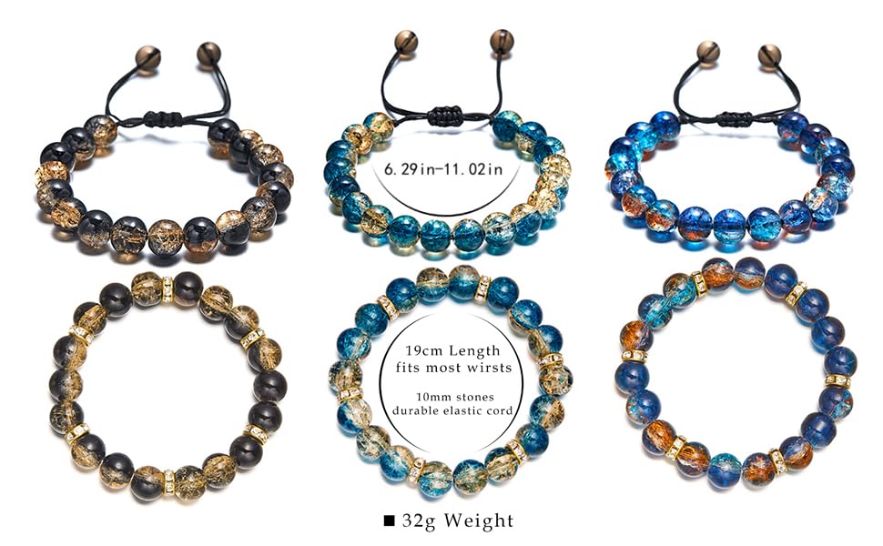 LANG XUAN Beaded Stretch Bracelets for Women Men Healing Crystal Stone Bracelet Bead Adjustable Unisex Gemstones Bracelets 10MM Weave Jewelry Gifts - color: 2pcs Black brown