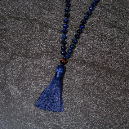 8mm Natural Stone 108 Mala Beads Necklace for Men and Women - color: Lapis Lazuli Blue Tiger Eye