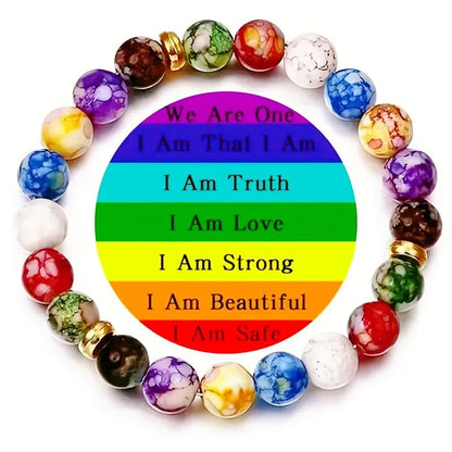 7 Chakra Reiki Bracelets for Women Rainbow Resin Beads Bracelet Natural Stone Yoga Beaded Chakras Bracelet Jewelry Gifts - color: AL-0243, size: Medium