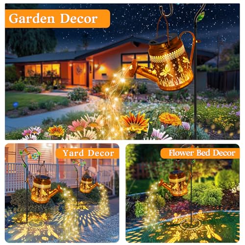 Solar Lights Outdoor Garden Decor, Dragonfly Hanging Watering Can Landscape Lights Waterproof Yard Decorations for Outside Porch Patio Backyard, Gardening Gift for Mom Grandma Women Birthday - style: Dragonfly