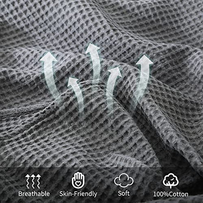 100% Cotton Waffle Blanket (Dark Grey - Throw Size - 50 * 60''), Pre-Washed and Anti-Shrinkage Soft Lightweight Bed & Couch Blanket, 380 GSM Waffle Weave Throw Blanket for All Seasons - color: Dark Grey, size: Throw (50"*60")