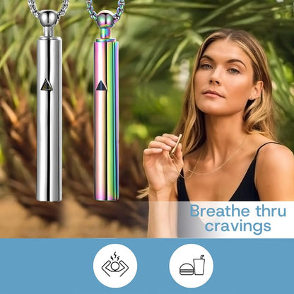 Anxiety Breathe Easy Necklace Mindfulness Breathing Necklace Breathlace Stainless Steel Pendant for Natural Calm & Stress Relief - color: Steel+Rainbow T