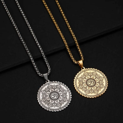 Mandala Om Aum Ohm Men's Necklace Sanskrit Symbol Om Aum Ohm Spiritual Amulet Indian Lotus Mandala Yoga Pendant Religious Jewelry Men - color: Mandala silver