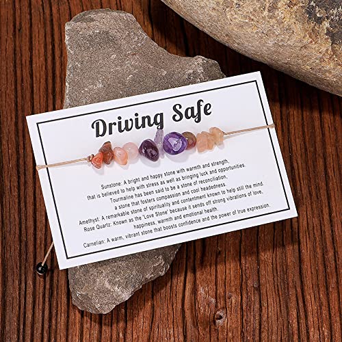 tenghong2021 Chakra Crystal Beaded Bracelet with Wish Card Adjustable Spiritual Anxiety Stone Beads Braide String Bracelet Yoga Meditation for Women Men Jewelry Birthday Gifts - style: Driving Safe