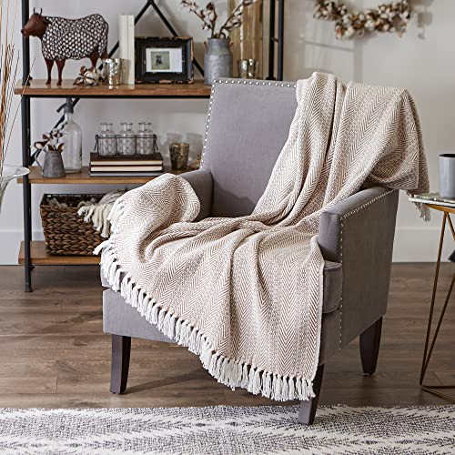 DII Herringbone Striped Collection Cotton Throw Blanket, 50x60, Stone - color: Stone, size: 50x60"