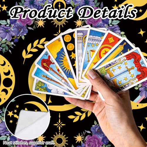 Tarot Altar Cloth Cat and Moon Phases Print Card Table Tablecloth Pueple Flowers Tablecloth with Tarot Bag for Reading Rituals Crystals Spiritual Divination Witchcraft Supplies - color: Cat and Moon Phases