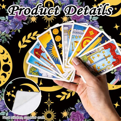 Tarot Altar Cloth Cat and Moon Phases Print Card Table Tablecloth Pueple Flowers Tablecloth with Tarot Bag for Reading Rituals Crystals Spiritual Divination Witchcraft Supplies - color: Cat and Moon Phases