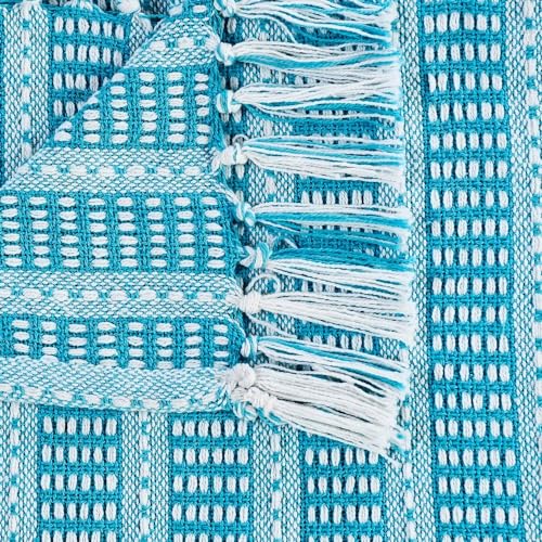 LR Home 50x60 inches Soft Hand Woven Nautical Throw Blanket for Bed, Sofa, Couch | All-Natural Cotton Striped Winter Warm Christmas Blanket Décor Gifts for Men, Women | Maui Blue/White - color: Maui Blue/White