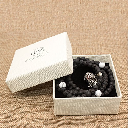 Bivei Lava Rock Stone Diffuser 108 Buddhist Mala Prayer Beads Locket Pendant Charm Wrap Buddha Bracelet Necklace