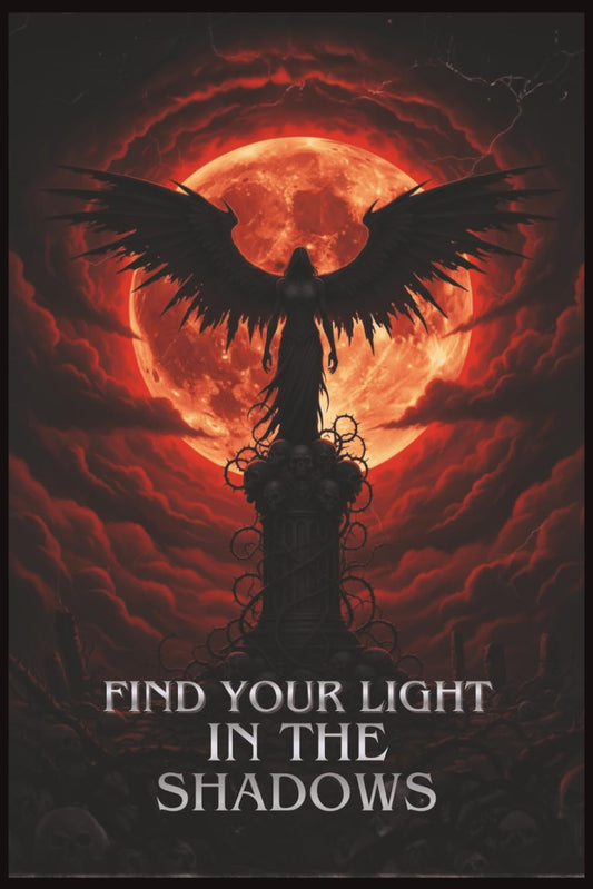 Find your light in the shadows: Gothic Fallen Angel Journal, and notebook.: Blank wide ruled lined for Dark Fantasy Writing, Self Reflection, ... Red Blood Moon and Angel cover, 6x9 100 pages