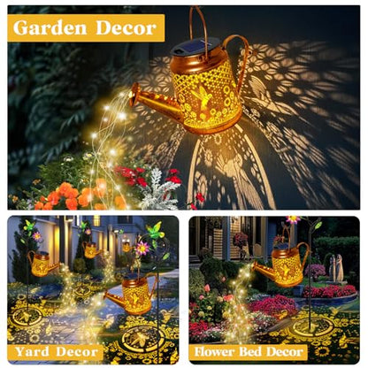 Solar Watering Can Lights, Hummingbird Hanging Lanterns Outdoor, Birthday Gifts for Mom Women Grandma Mother's Day, Waterproof Solar Lights Garden Decor for Outside Yard Art Patio Porch Lawn Backyard - style: Hummingbird with Sunflower
