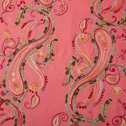 Embroidered Brushed Shawl Paisley Leaves Pattern Scarf Soft Ponchos Wrap Cape With Fringes - color: 035-watermelon