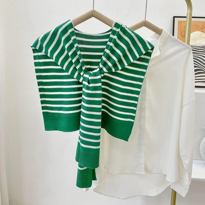 WaJuemy Sweater Shawl Wraps for Women Sweater Knitted Knotted Shawls Travel Casual Scarf Cape Shoulder Tops Fashion Wrap - color: Green/White