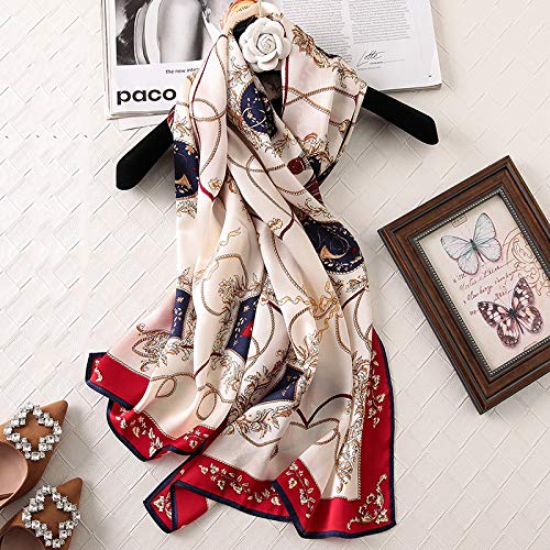 100% Mulberry Silk Long Scarf for Women Large Shawls for Headscarf and Neck- Oblong Hair Wraps with Gift Packed - color: 1-red&navy-carriage