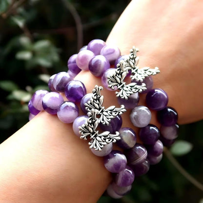 Natural Handmade Healing Chakra Bracelet - color: 10mm-Amethyst-Butterfly-FOR 7-8 INCH WRIST