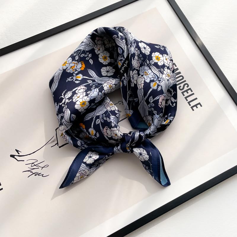 100% Mulberry Silk Neck Scarf - 21'' x 21'' Lightweight Neckerchief - Women Men Small Square Digital Printed Scarves - color: 067