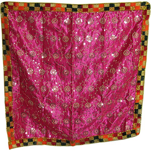 Indian Yoga Meditation Shimmer Sequin Silk Square Prayer Altar Cloth (25" x 25) (Pink) - color: Pink