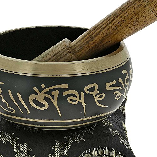 Tibetan Singing Bowl Set Black- With Singing Bowl, Cushion and Mallet - For Healing Meditation Prayer and Yoga - color: black