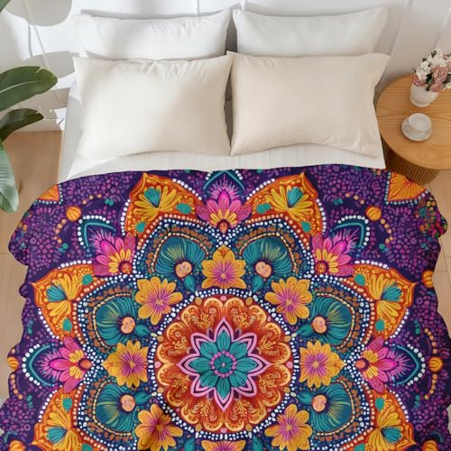 Meditation Mandala Blanket 30x40 Inch, Boho Vibrant Floral Fleece Throw Blanket for Couch Bed, Indian Hippie Bohemian Soft Blankets Cozy Lightweight Flannel Small Blankets Warm for All Season