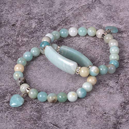 Justinstones Gem Semi Precious Gemstone Love Heart Charm Stretch Beaded Bracelet Unisex - color: Multi-color Amazonite