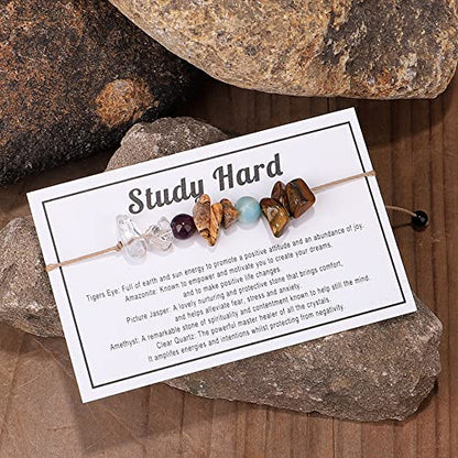 tenghong2021 Chakra Crystal Beaded Bracelet with Wish Card Adjustable Spiritual Anxiety Stone Beads Braide String Bracelet Yoga Meditation for Women Men Jewelry Birthday Gifts - style: Study Hard