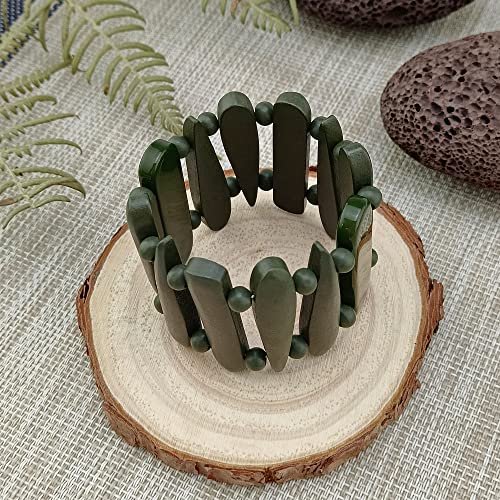 Coiris Wooden Bracelet Shaped Teardrop Bangle Strand Bracelet for Women Men(BR-1213-Olive)