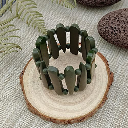 Coiris Wooden Bracelet Shaped Teardrop Bangle Strand Bracelet for Women Men(BR-1213-Olive)
