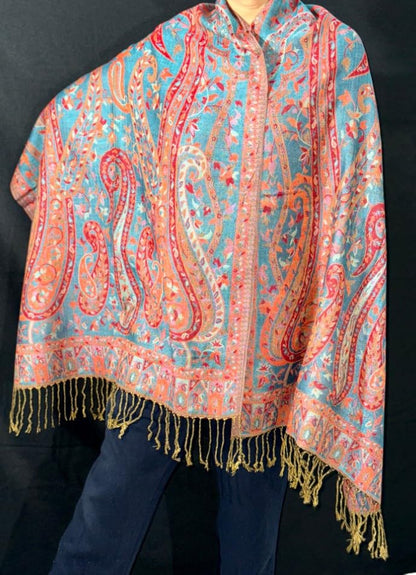 Wool Prayer Shawl Large Reversible Pashmina Silk Scarf nyc Travel Blanket Scarf Winter Wraps for Elegant LUXURY Meditation Extra Soft Boho Extra big unisex Warm in Autumn PREMIUM QUALITY wrap 5303S163