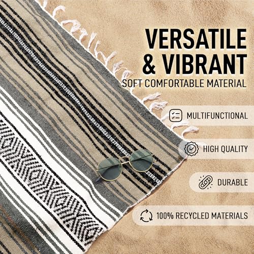 Hydration Nation Authentic Large Handwoven Mexican Blanket - Soft Yoga- Durable Serape- Lightweight Falsa, Beach, Camping, Picnic, Outdoor Blanket 70"x50" - Desert - color: Desert