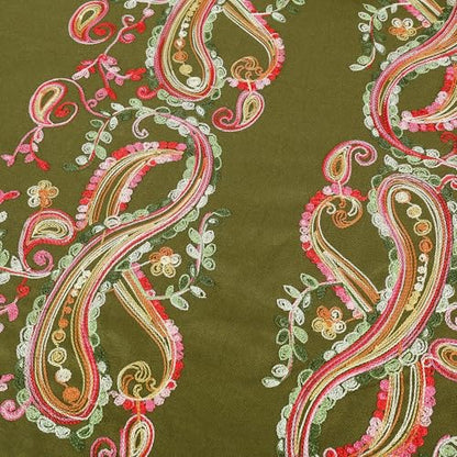 Embroidered Brushed Shawl Paisley Leaves Pattern Scarf Soft Ponchos Wrap Cape With Fringes - color: 024-olive