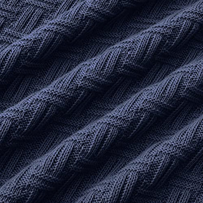 TREELY 100% Cotton Knitted Throw Blanket Couch Cover Blanket(50 x 60 Inches, Navy) - color: Navy Blue, size: Throw (50 in x 60 in)