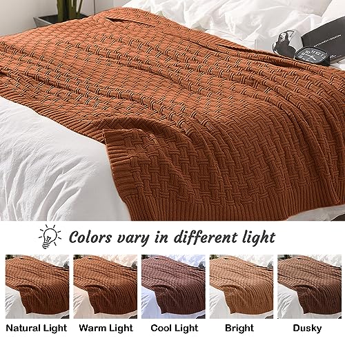 TREELY 100% Cotton Knitted Throw Blanket Couch Cover Blanket(60 x 80 Inches, Brown) - color: Brown, size: Twin (60 in x 80 in)