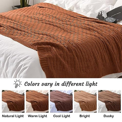 TREELY 100% Cotton Knitted Throw Blanket Couch Cover Blanket(60 x 80 Inches, Brown) - color: Brown, size: Twin (60 in x 80 in)