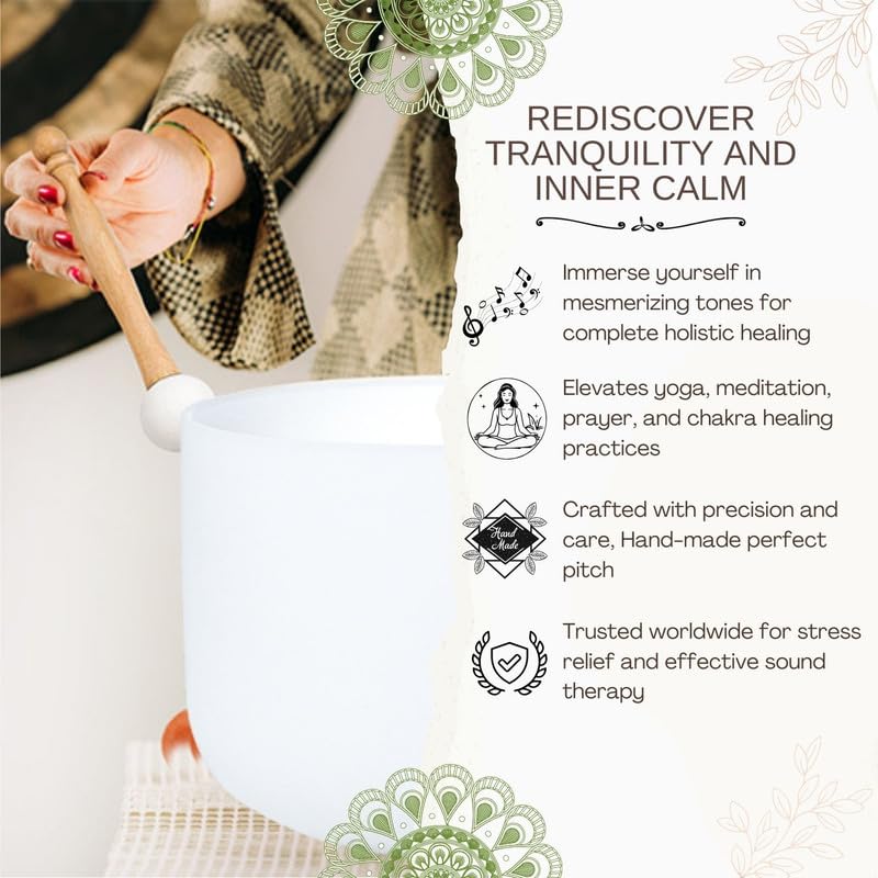 8 inch 432hz White E Note Solar Plexus Chakra Quartz Crystal Singing Bowl, for Healing Mindfulness Meditation Yoga Sound Baths, with Rubber Mallet O-ring - color: White E Note, size: 8 inch