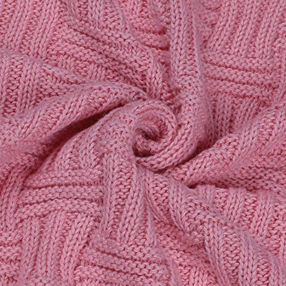 uxcell 100% Cotton Cable Knit Throw Blanket,Soft Lightweight Lap Blanket,Textured Solid Sofa Throw Couch Cover Decors Knitted Blankets, Pink 50"x 60" - color: Pink
