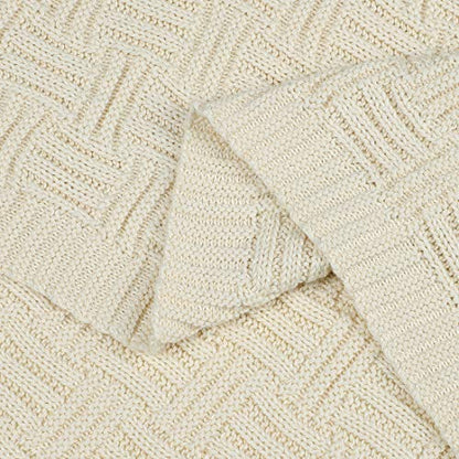 uxcell 100% Cotton Cable Knit Throw Blanket,Soft Lightweight Lap Blanket,Textured Solid Sofa Throw Couch Cover Decors Knitted Blankets, Beige 50"x 60" - color: Beige