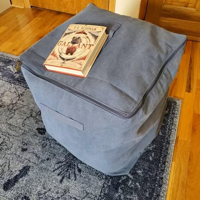 Heavy-duty 18x18x18 Canvas Storage Bag - Ottoman with Zipper – Large Fabric Cube Tote with Handles for Home Organization - Beige