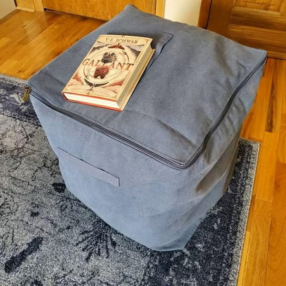 Heavy-duty 18x18x18 Canvas Storage Bag - Ottoman with Zipper – Large Fabric Cube Tote with Handles for Home Organization - Beige
