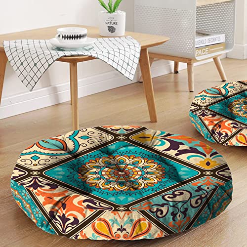 Mandala Meditation Cushion, Boho Meditation Mat, Meditation Pillows for Sitting on Floor, Cushions for Sitting in Home and Outdoor, Round Floor Pillows Cushion Seating for Yoga Accessories 22'' X 22'' - color: 03.mandala Meditation Cushion-2, size: 22x22