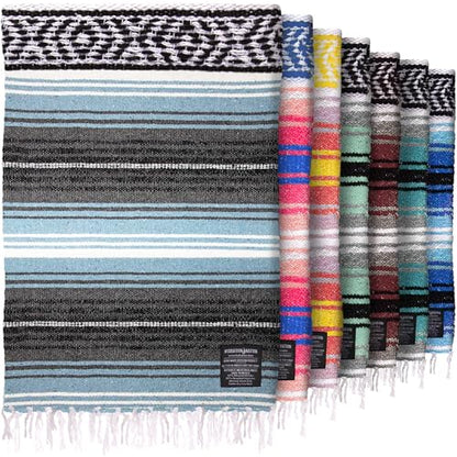 Hydration Nation Authentic Large Handwoven Mexican Blanket - Soft Yoga- Durable Serape- Lightweight Falsa, Beach, Camping, Picnic, Outdoor Blanket 70"x50" - Aqua Sky - color: Aqua Sky