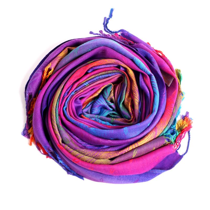 SmilerSmile Colorful Scarf Wraps for Womens Tassel Shawl Wrap - color: 07-peacock/Purple