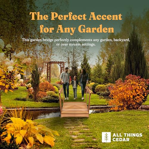 All Things Cedar Wooden Bridge, Outdoor Garden Walkway with Side Rails, 3', Natural - size: 3-Ft Bridge & Rails