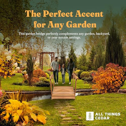 All Things Cedar Wooden Bridge, Outdoor Garden Walkway with Side Rails, 3', Natural - size: 3-Ft Bridge & Rails