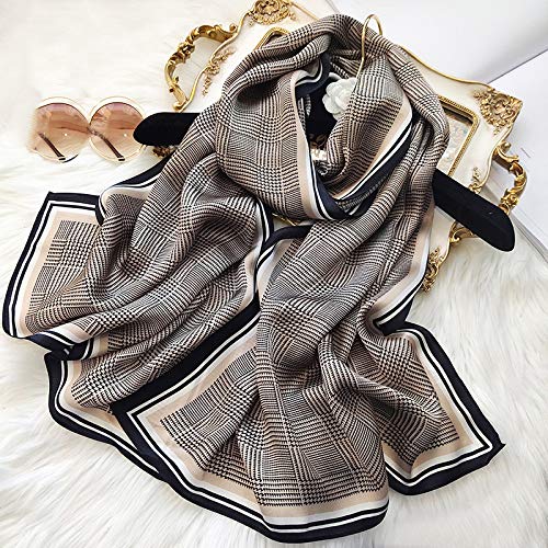 100% Mulberry Silk Long Scarf for Women Large Shawls for Headscarf and Neck- Oblong Hair Wraps with Gift Packed - color: Check-earth Tone