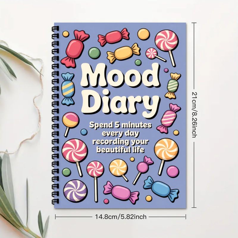 Women's Journal & Mental Health Journal, A5 Guided Self Care Mood Emotions Diary with Daily Mood Tracker, Wellness Log for Writing Feeling (Candy Pattern)